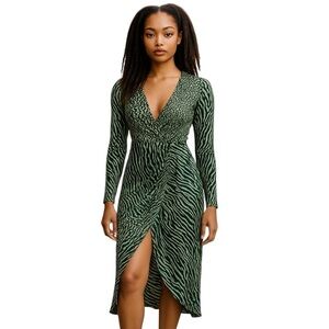 Rococo Sand Green/White Mixed Print V-Neck High Low Maxi Dress S